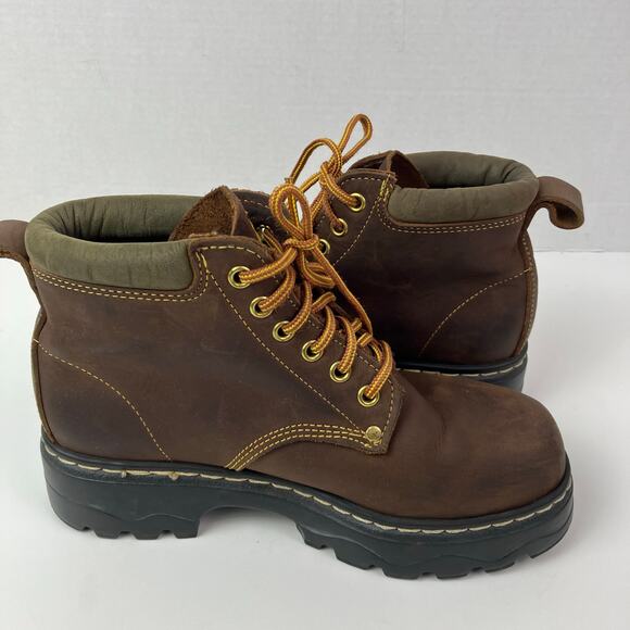 ROOTS TUFF Vintage Brown Leather Hiking/Work Lace-up Boots Chunky Sole Rugged - Picture 11 of 16